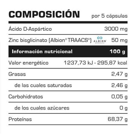 DAA (ACIDO D-ASPARTICO + ZINC) - 90 CÁPS.